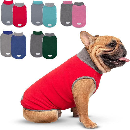 2 Pack Lightweight Dog Sweaters - Stretchy Fleece Vests with Reflective Stripes for Small Dogs in Grey & Red